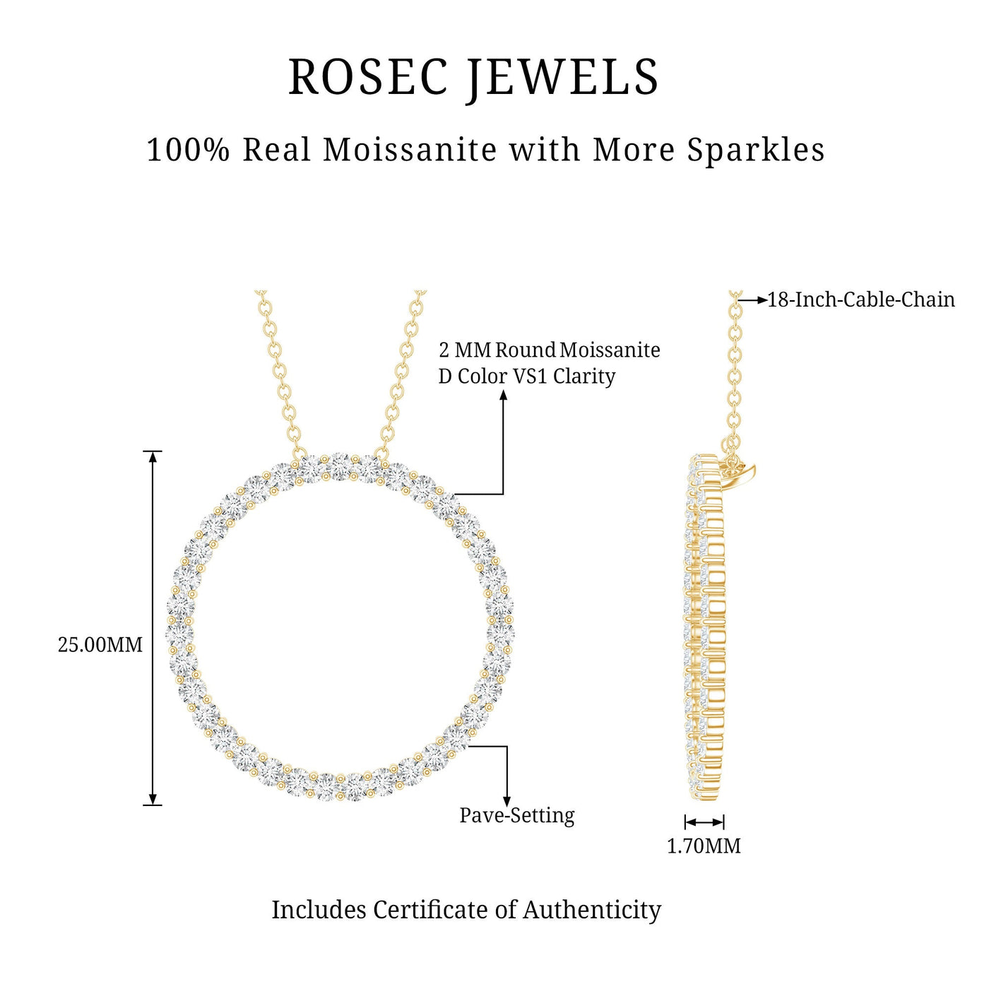 Certified Moissanite Eternity Necklace with Chain Rosec Jewels