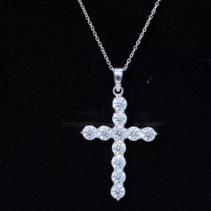 Certified Round Moissanite Cross Pendant Necklace Rosec Jewels