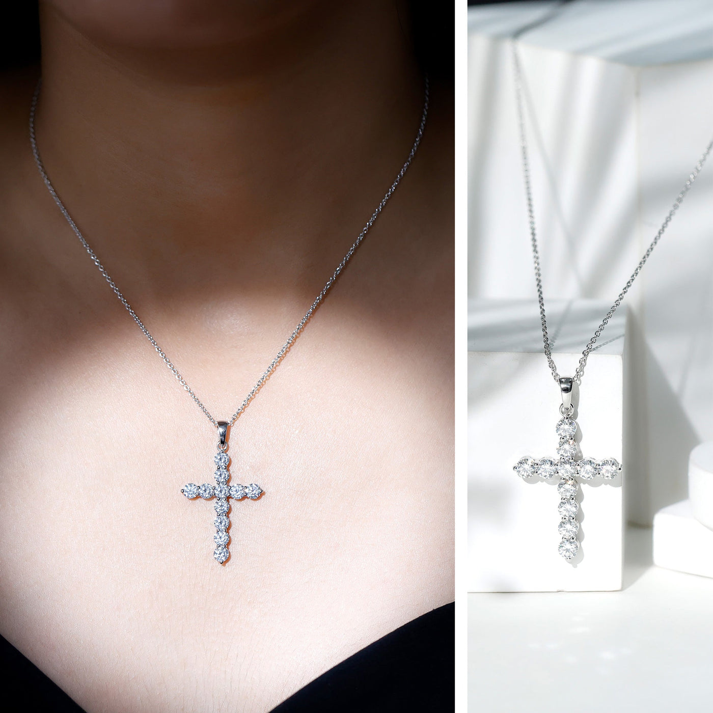Certified Round Moissanite Cross Pendant Necklace Rosec Jewels