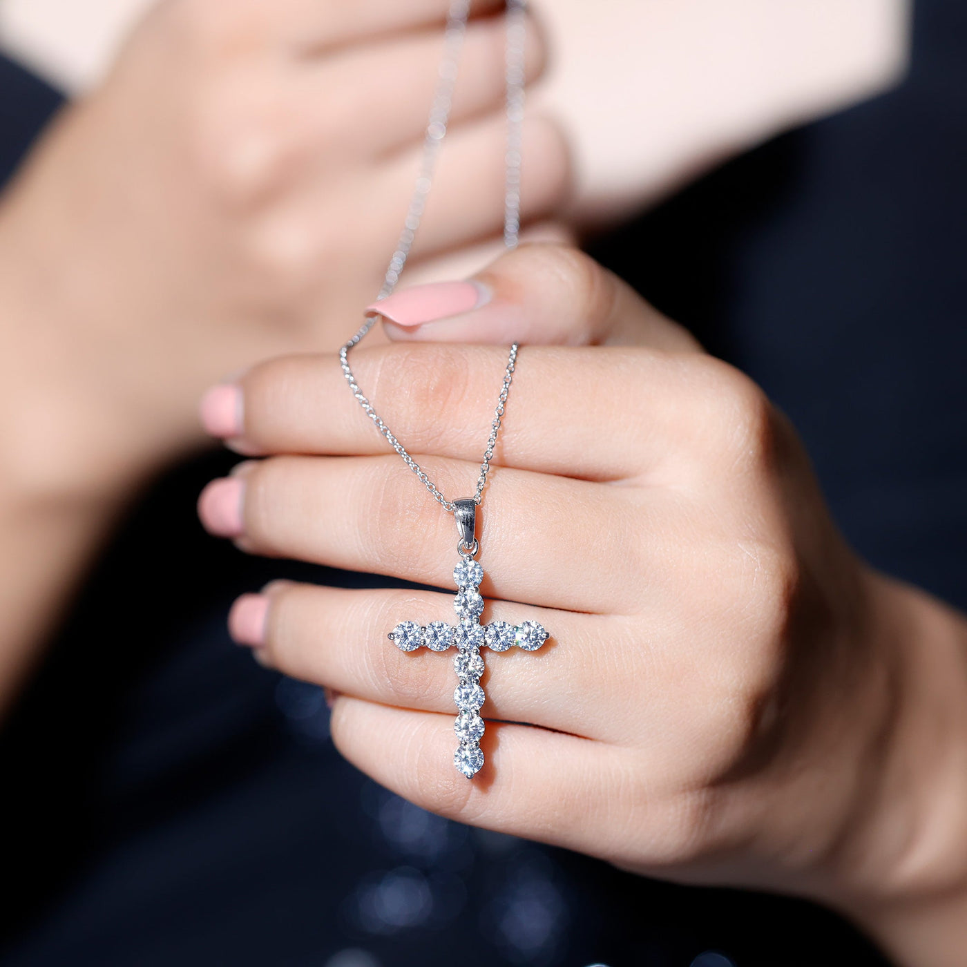 Certified Round Moissanite Cross Pendant Necklace Rosec Jewels