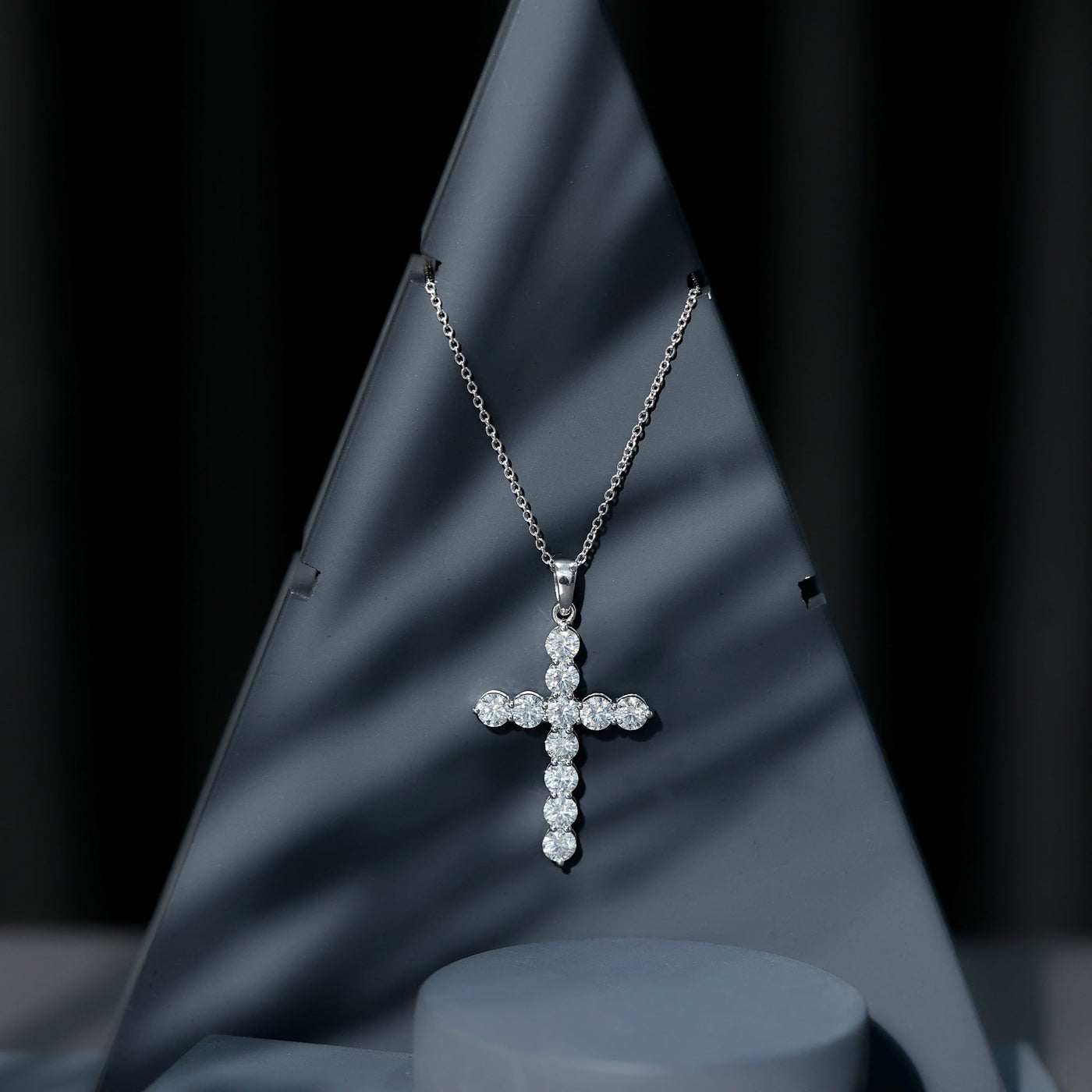 Certified Round Moissanite Cross Pendant Necklace Rosec Jewels