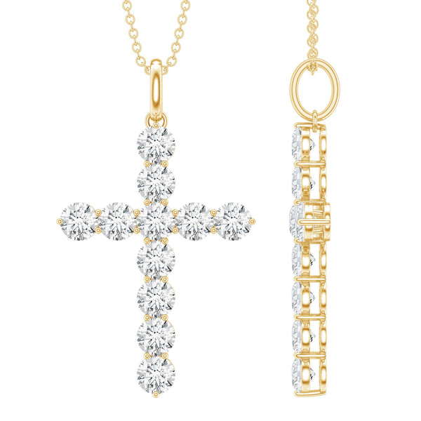 Certified Round Moissanite Cross Pendant Necklace Rosec Jewels
