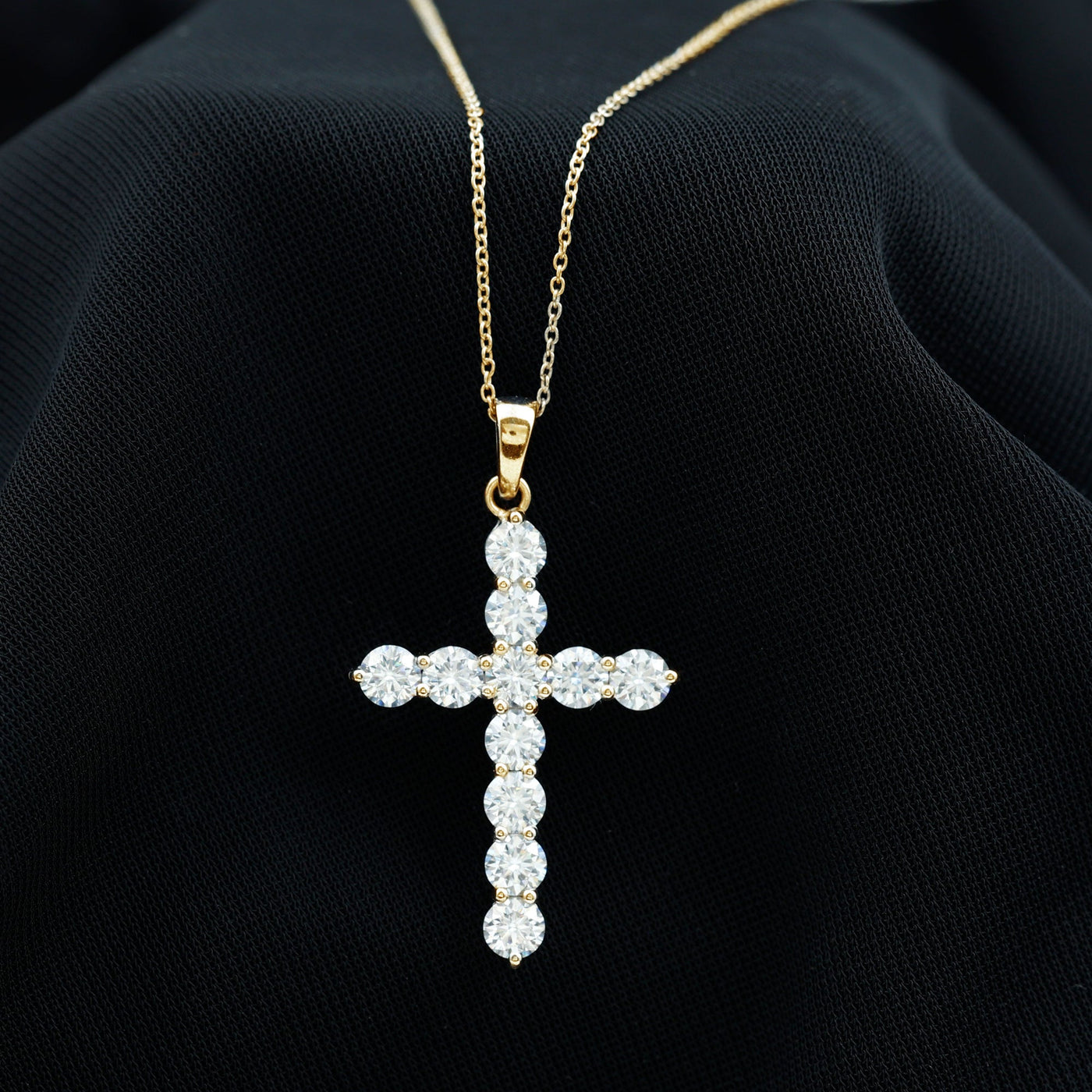Certified Round Moissanite Cross Pendant Necklace Rosec Jewels