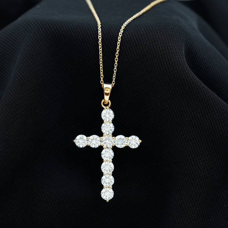 Certified Round Moissanite Cross Pendant Necklace Rosec Jewels