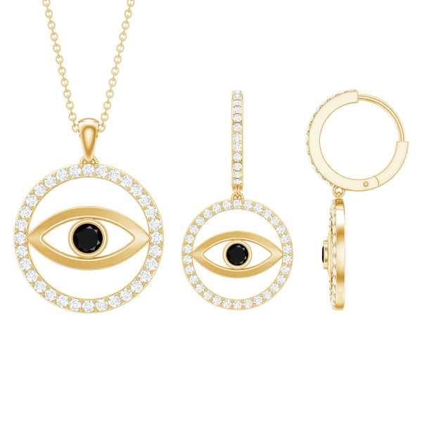 Black Onyx Evil Eye Necklace and Earrings Set with Certificate Rosec Jewels