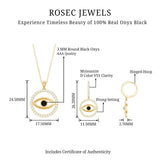 Black Onyx Evil Eye Necklace and Earrings Set with Certificate Rosec Jewels