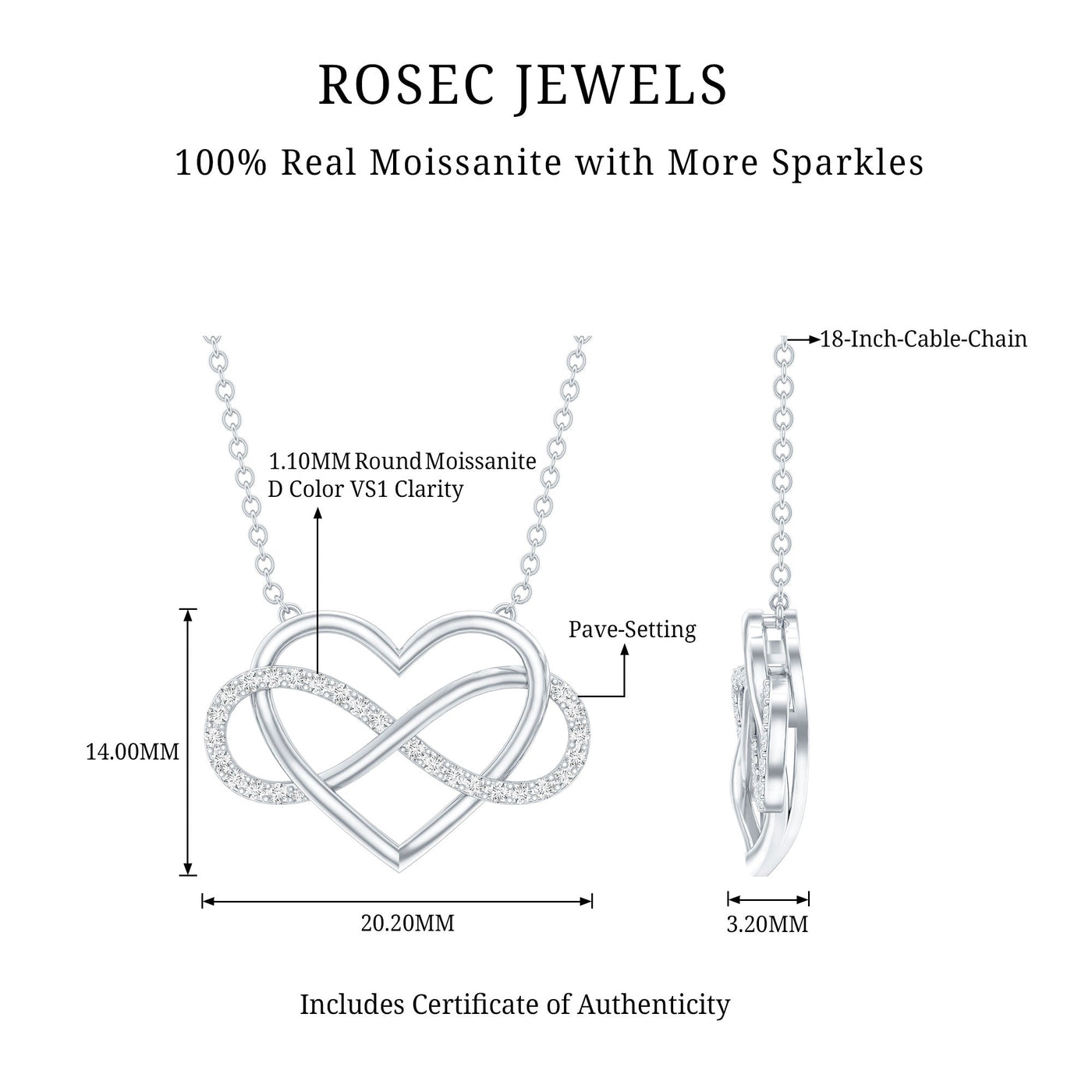 Certified Moissanite Infinity Heart Necklace Rosec Jewels