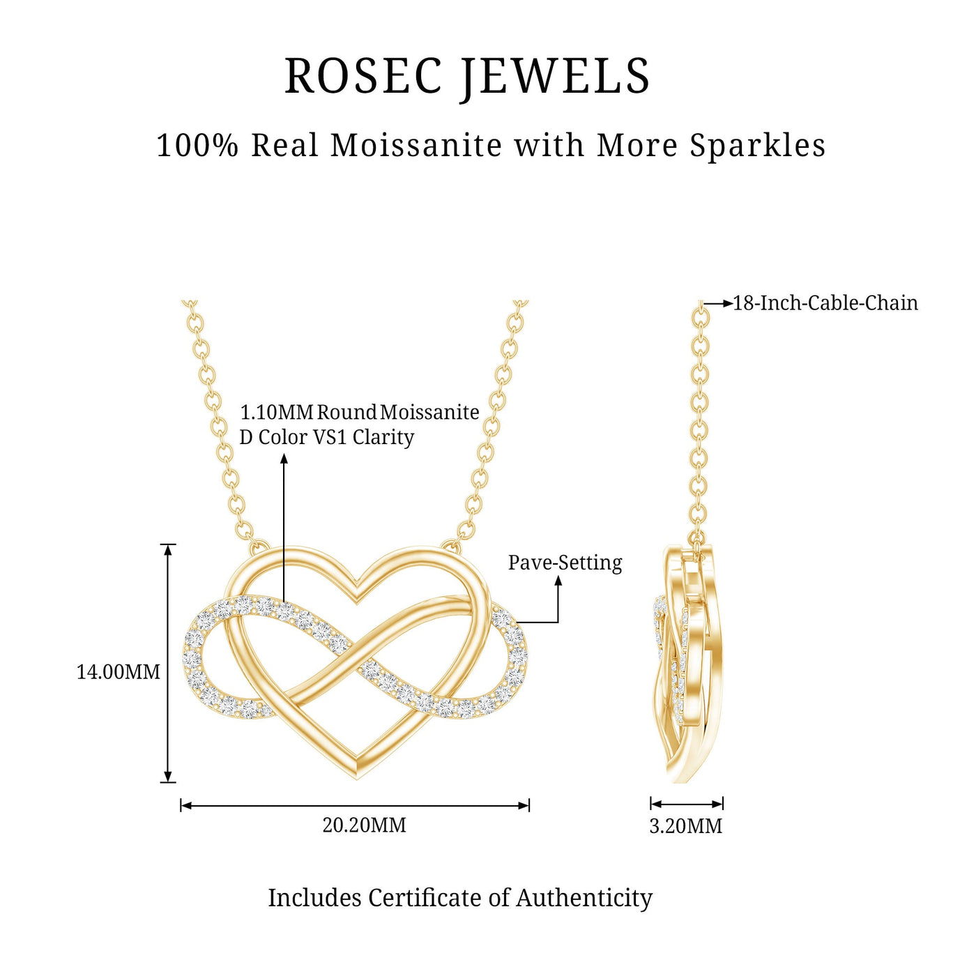 Certified Moissanite Infinity Heart Necklace Rosec Jewels