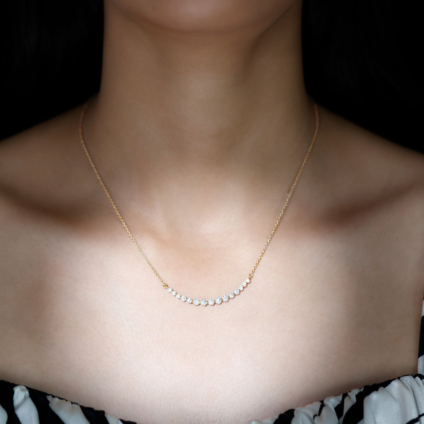 Moissanite Curved Bar Necklace for Women Rosec Jewels