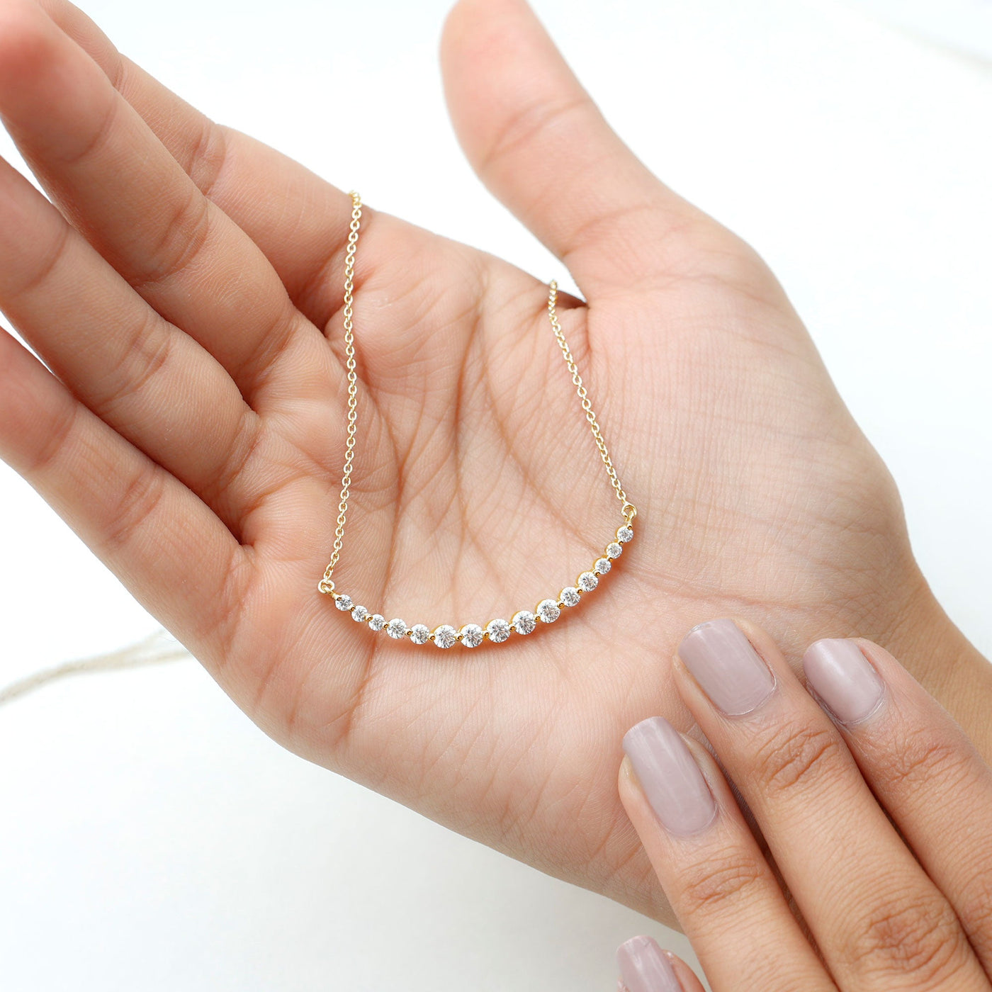 Moissanite Curved Bar Necklace for Women Rosec Jewels