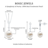 Freshwater Pearl Simple Dangle Drop Pendant and Earrings Set with Diamond Rosec Jewels
