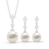 Freshwater Pearl Simple Dangle Drop Pendant and Earrings Set with Diamond Rosec Jewels