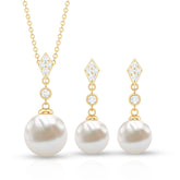 Freshwater Pearl Simple Dangle Drop Pendant and Earrings Set with Diamond Rosec Jewels