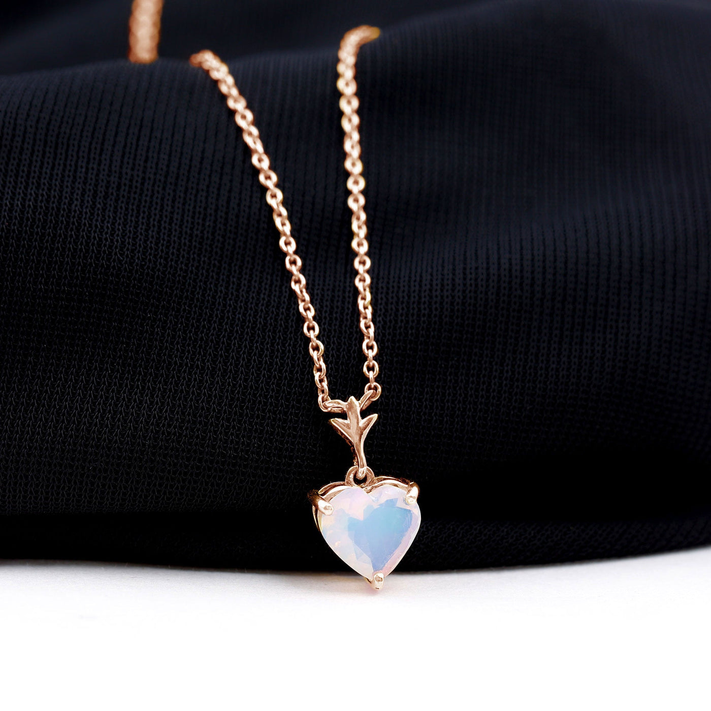 0.75 Carat Heart Shape Ethiopian Opal Necklace With Chain Rosec Jewels