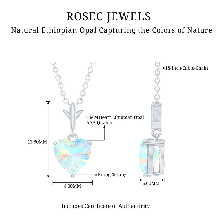 0.75 Carat Heart Shape Ethiopian Opal Necklace With Chain Rosec Jewels