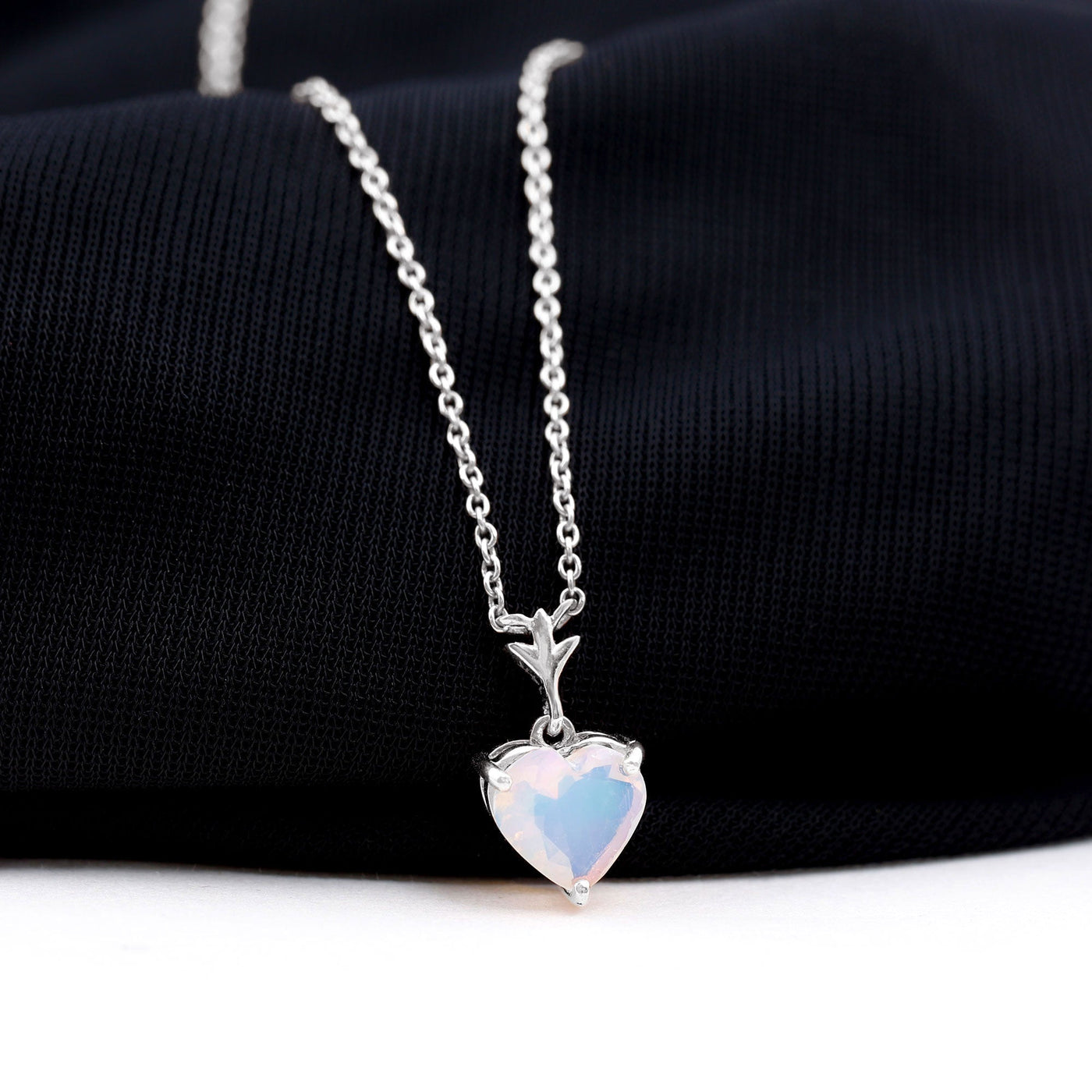 0.75 Carat Heart Shape Ethiopian Opal Necklace With Chain Rosec Jewels
