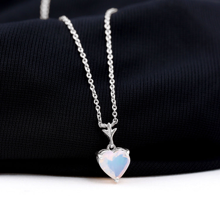 0.75 Carat Heart Shape Ethiopian Opal Necklace With Chain Rosec Jewels