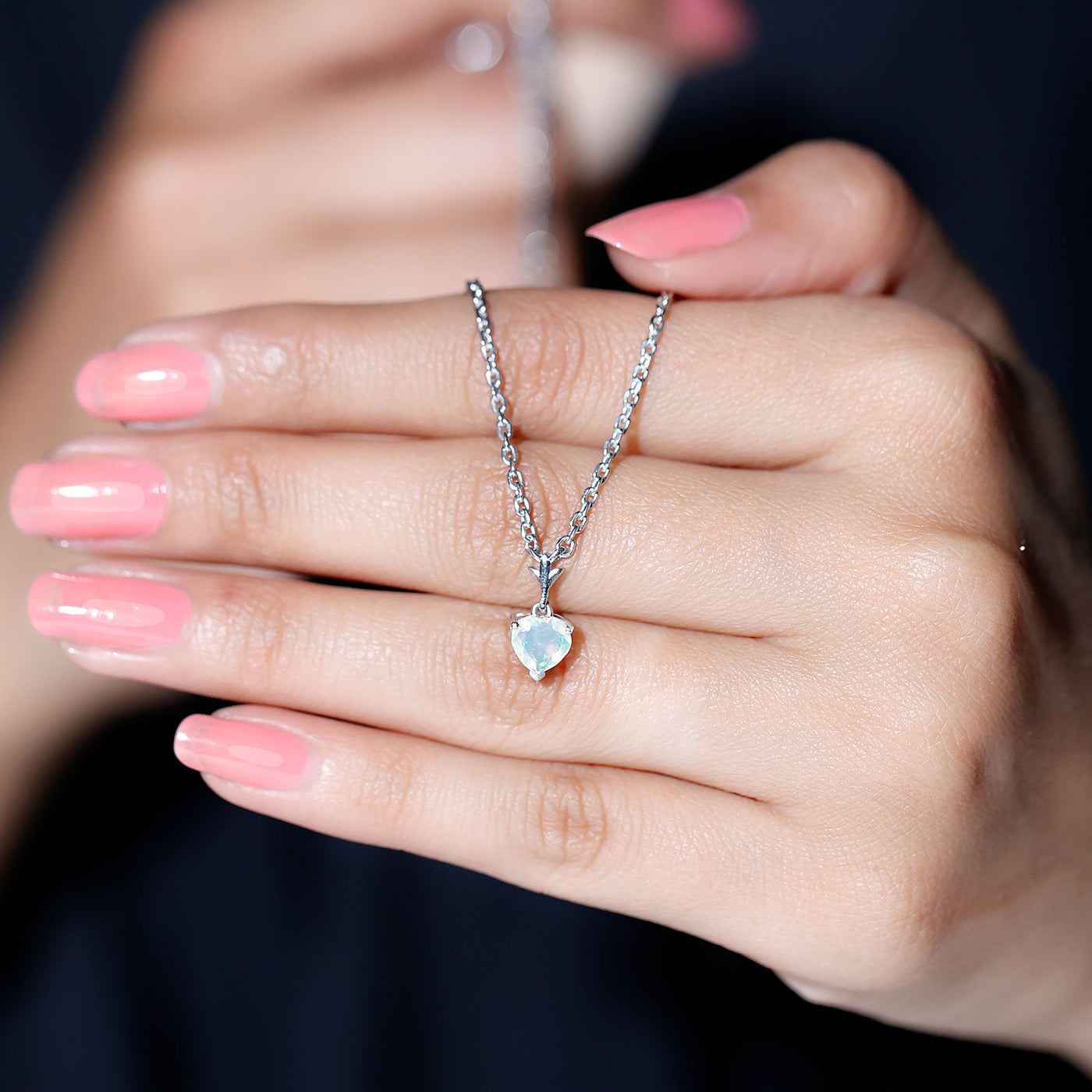 0.75 Carat Heart Shape Ethiopian Opal Necklace With Chain Rosec Jewels