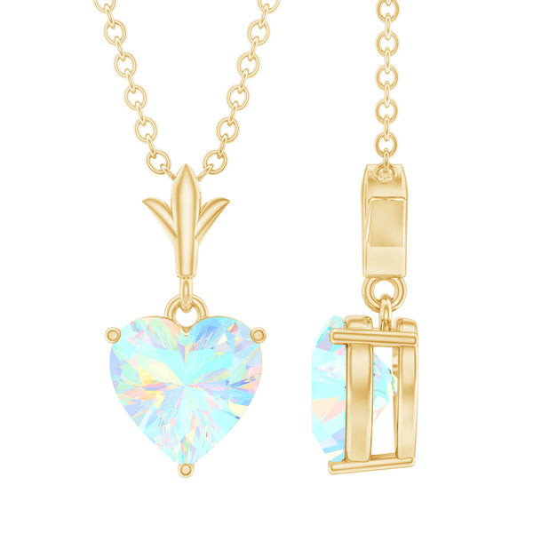 0.75 Carat Heart Shape Ethiopian Opal Necklace With Chain Rosec Jewels
