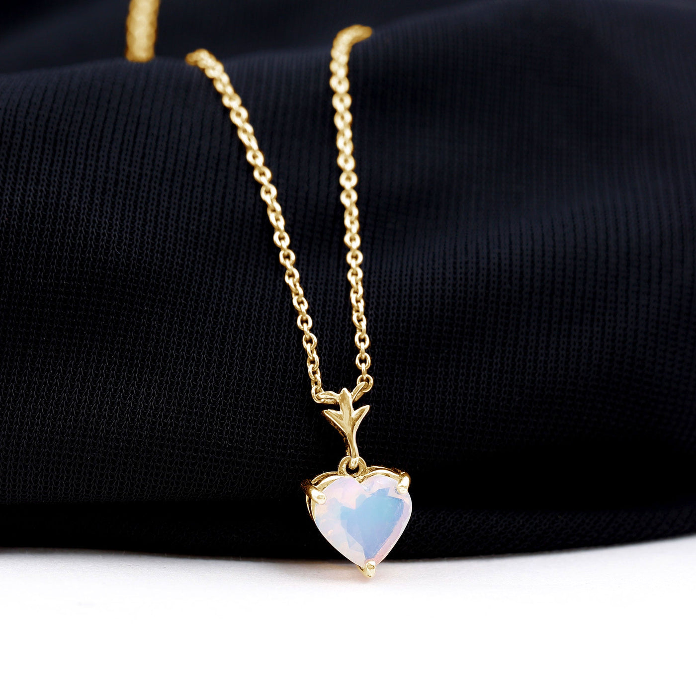 0.75 Carat Heart Shape Ethiopian Opal Necklace With Chain Rosec Jewels