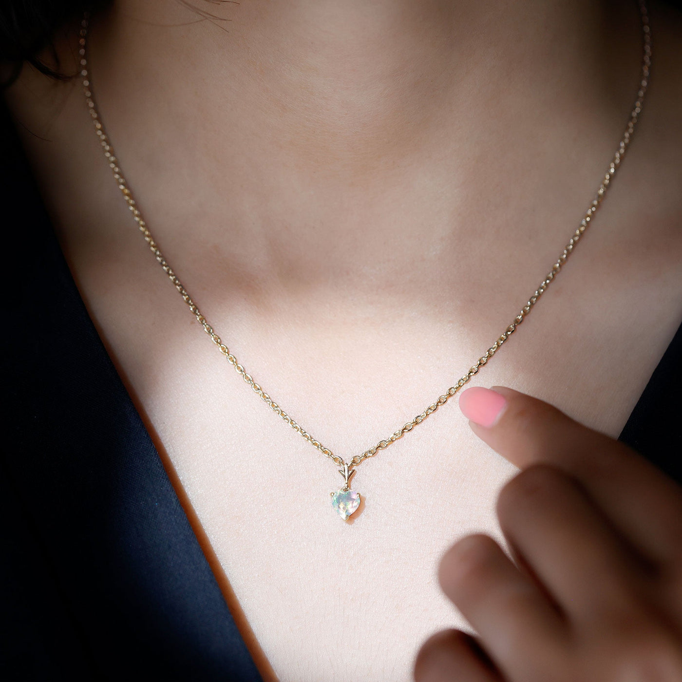 0.75 Carat Heart Shape Ethiopian Opal Necklace With Chain Rosec Jewels