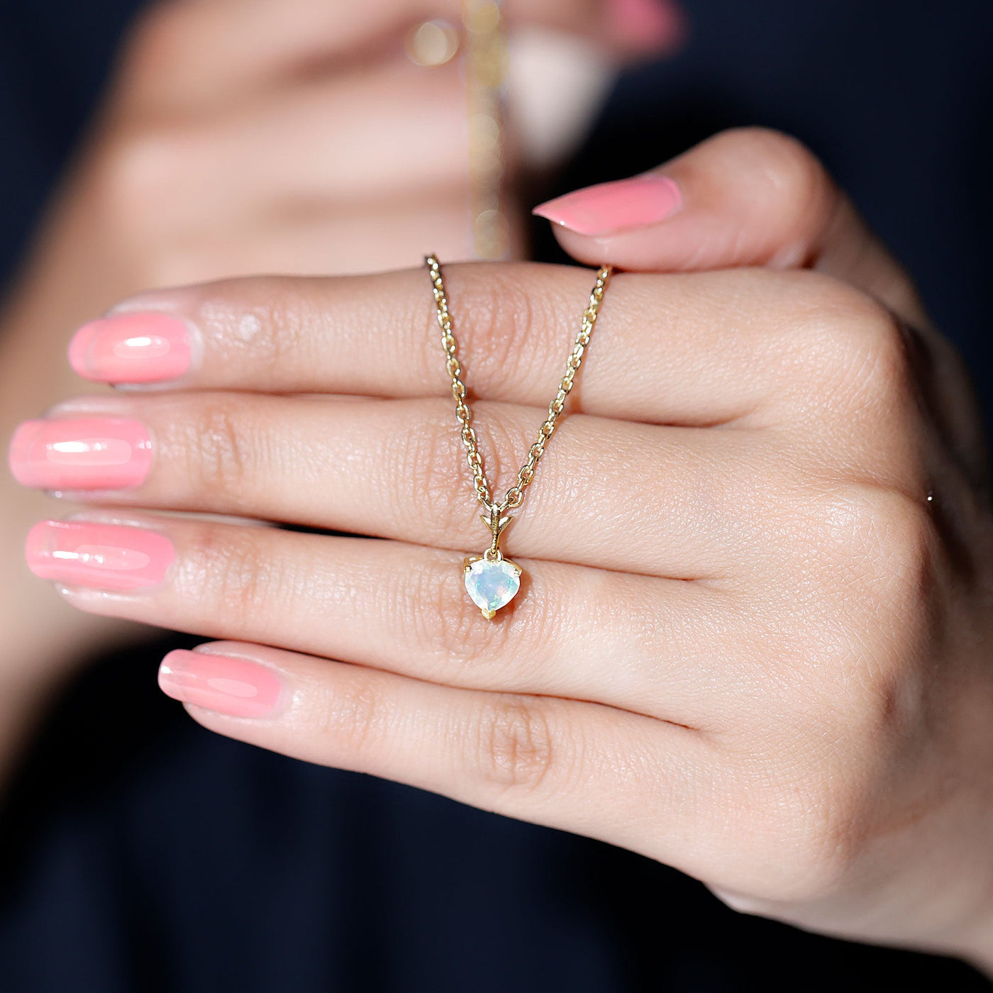 0.75 Carat Heart Shape Ethiopian Opal Necklace With Chain Rosec Jewels