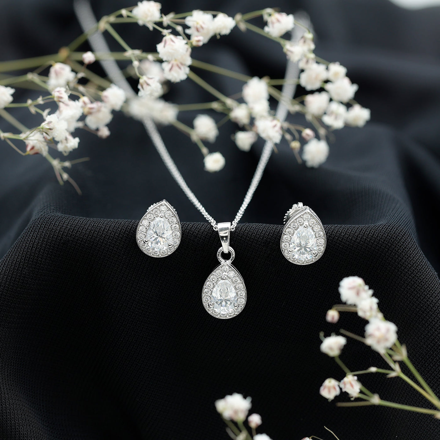 Certified Moissanite Teardrop Jewelry Set Rosec Jewels