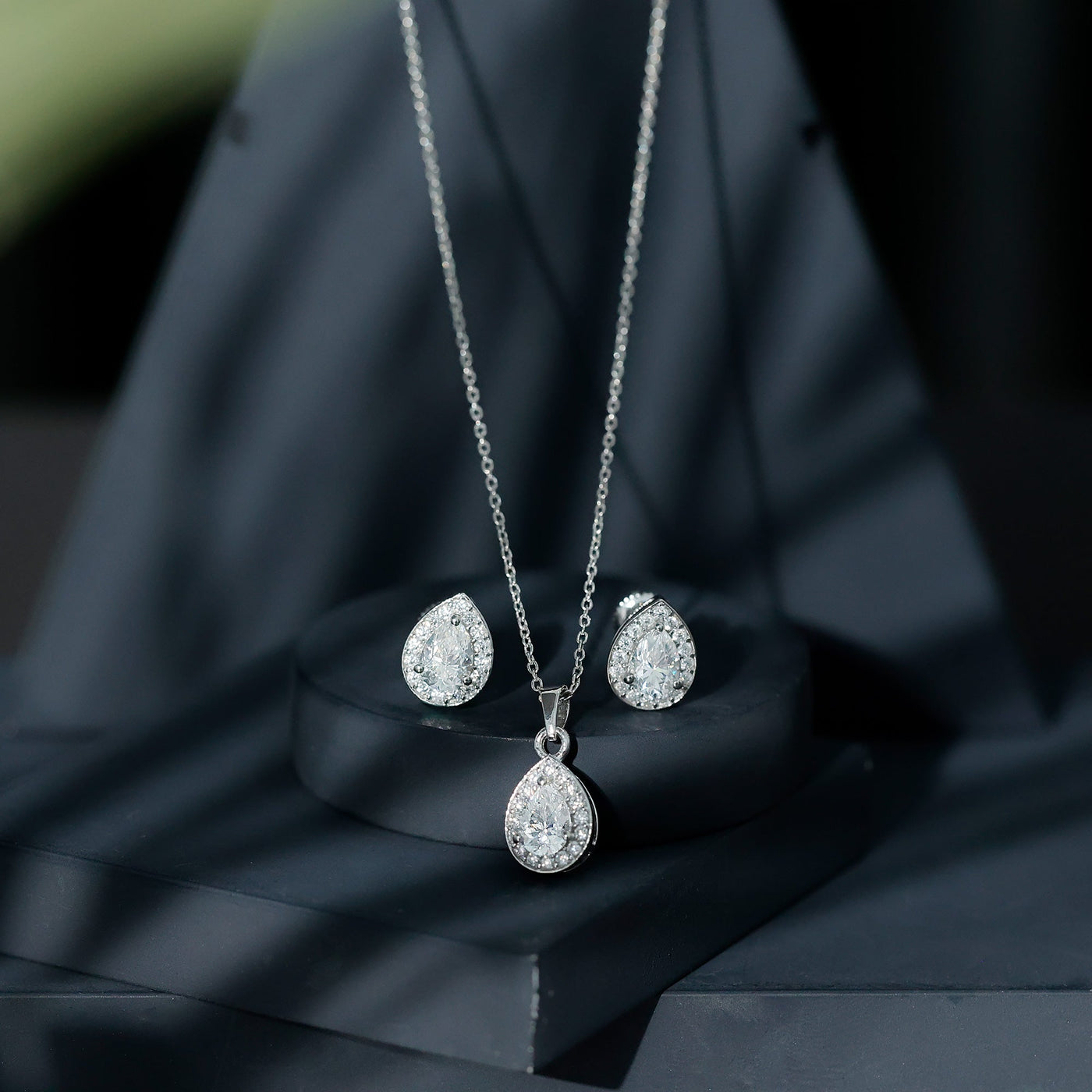 Certified Moissanite Teardrop Jewelry Set Rosec Jewels