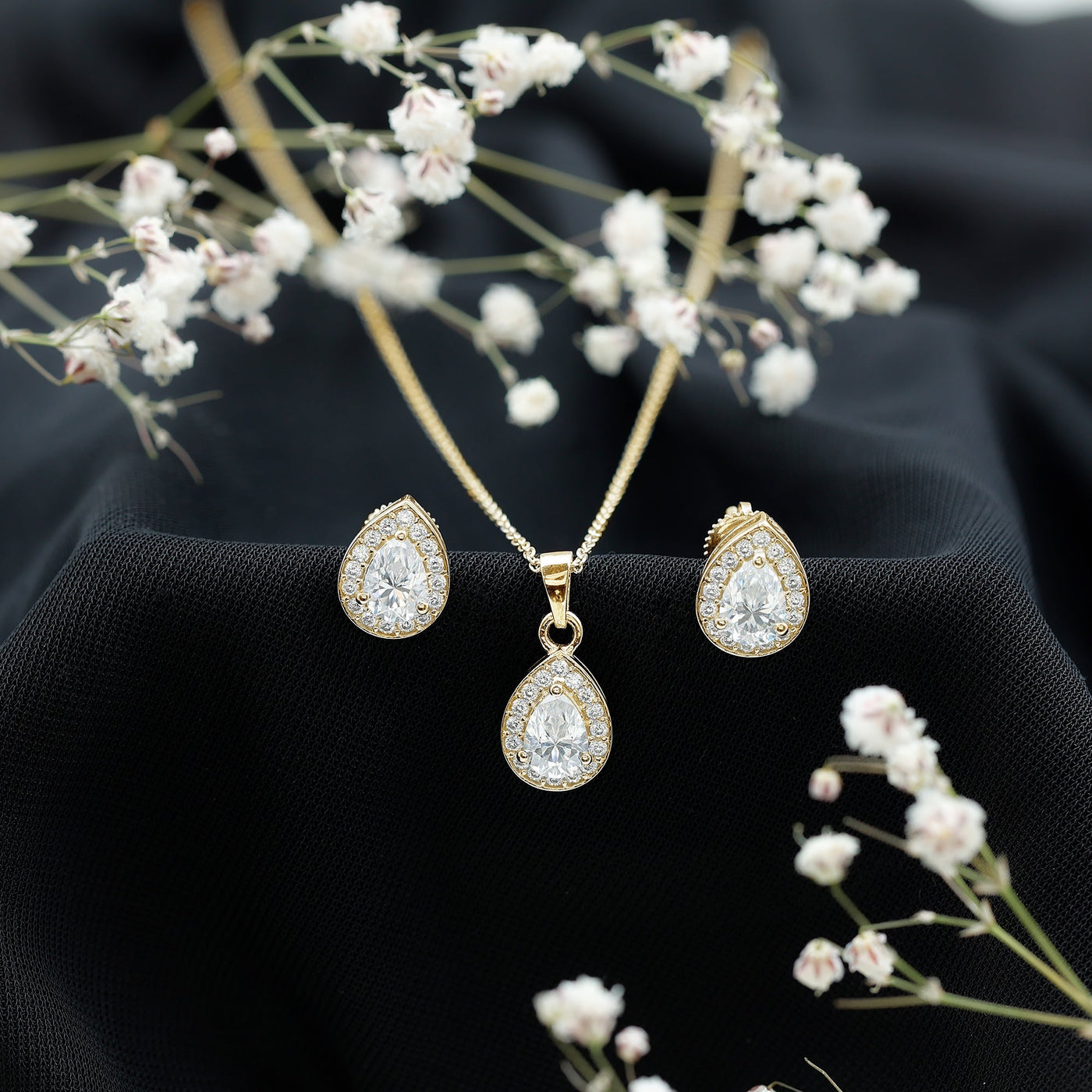 Certified Moissanite Teardrop Jewelry Set Rosec Jewels