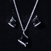 Pear Shaped Black Spinel and Moissanite Teardrop Necklace Earrings Set Rosec Jewels