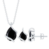 Pear Shaped Black Spinel and Moissanite Teardrop Necklace Earrings Set Rosec Jewels