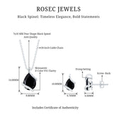 Pear Shaped Black Spinel and Moissanite Teardrop Necklace Earrings Set Rosec Jewels