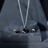 Pear Shaped Black Spinel and Moissanite Teardrop Necklace Earrings Set Rosec Jewels