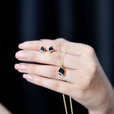 Pear Shaped Black Spinel and Moissanite Teardrop Necklace Earrings Set Rosec Jewels