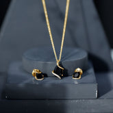 Pear Shaped Black Spinel and Moissanite Teardrop Necklace Earrings Set Rosec Jewels
