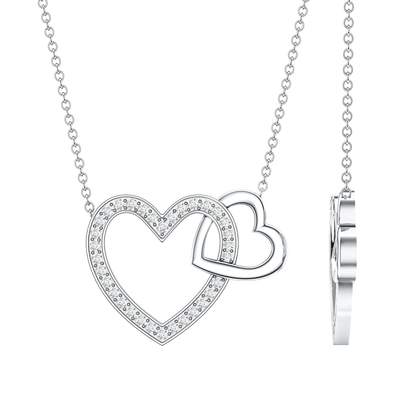 Certified Moissanite Double Heart Necklace for Women Rosec Jewels