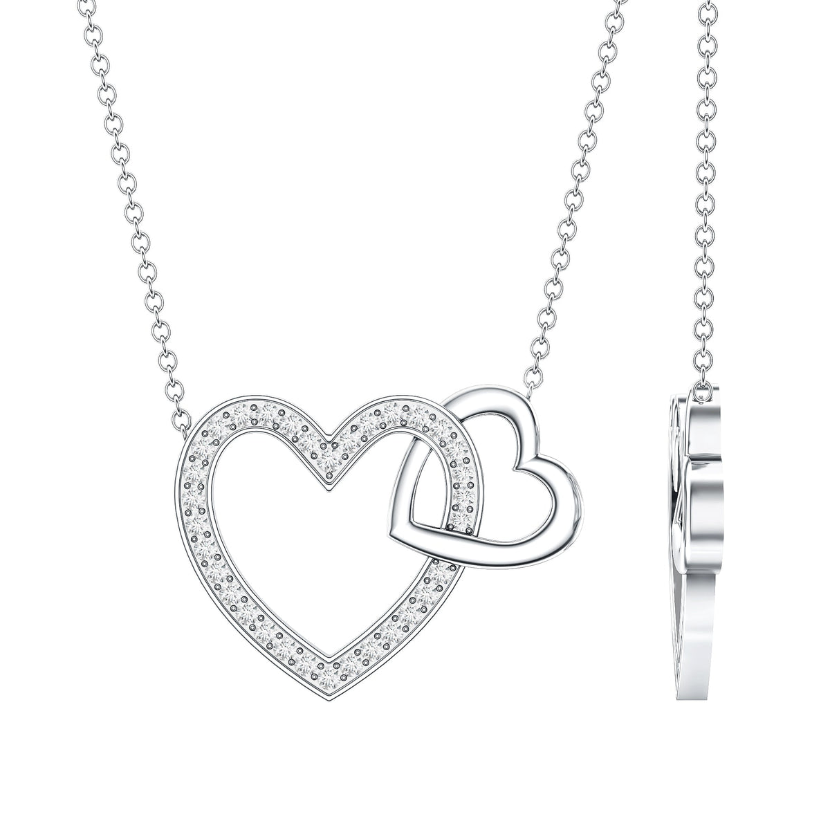 Certified Moissanite Double Heart Necklace for Women Rosec Jewels
