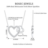 Certified Moissanite Double Heart Necklace for Women Rosec Jewels