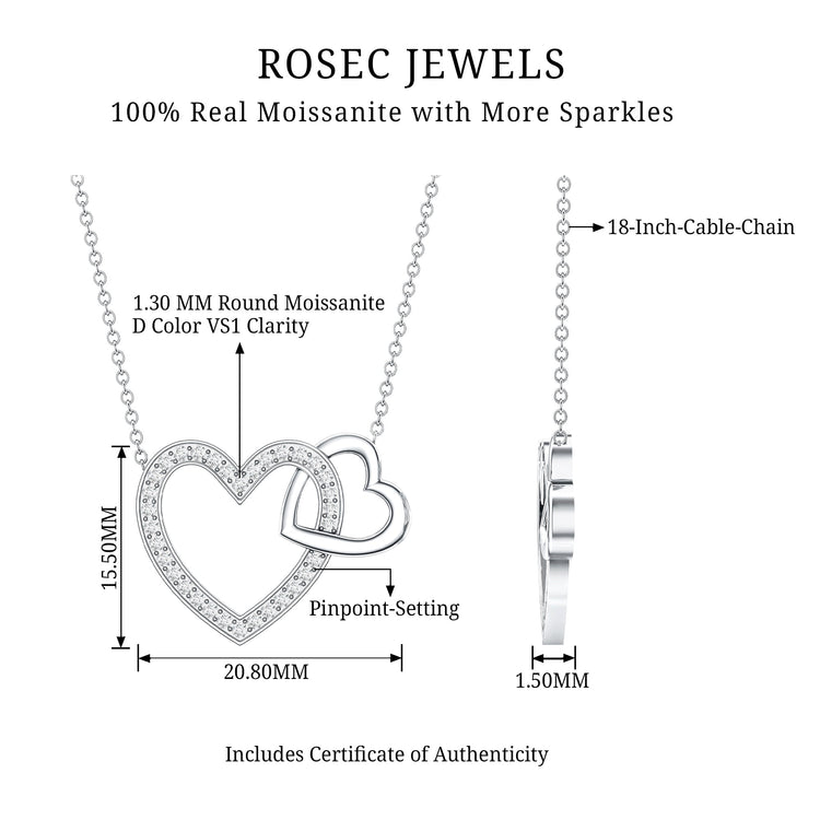 Certified Moissanite Double Heart Necklace for Women Rosec Jewels