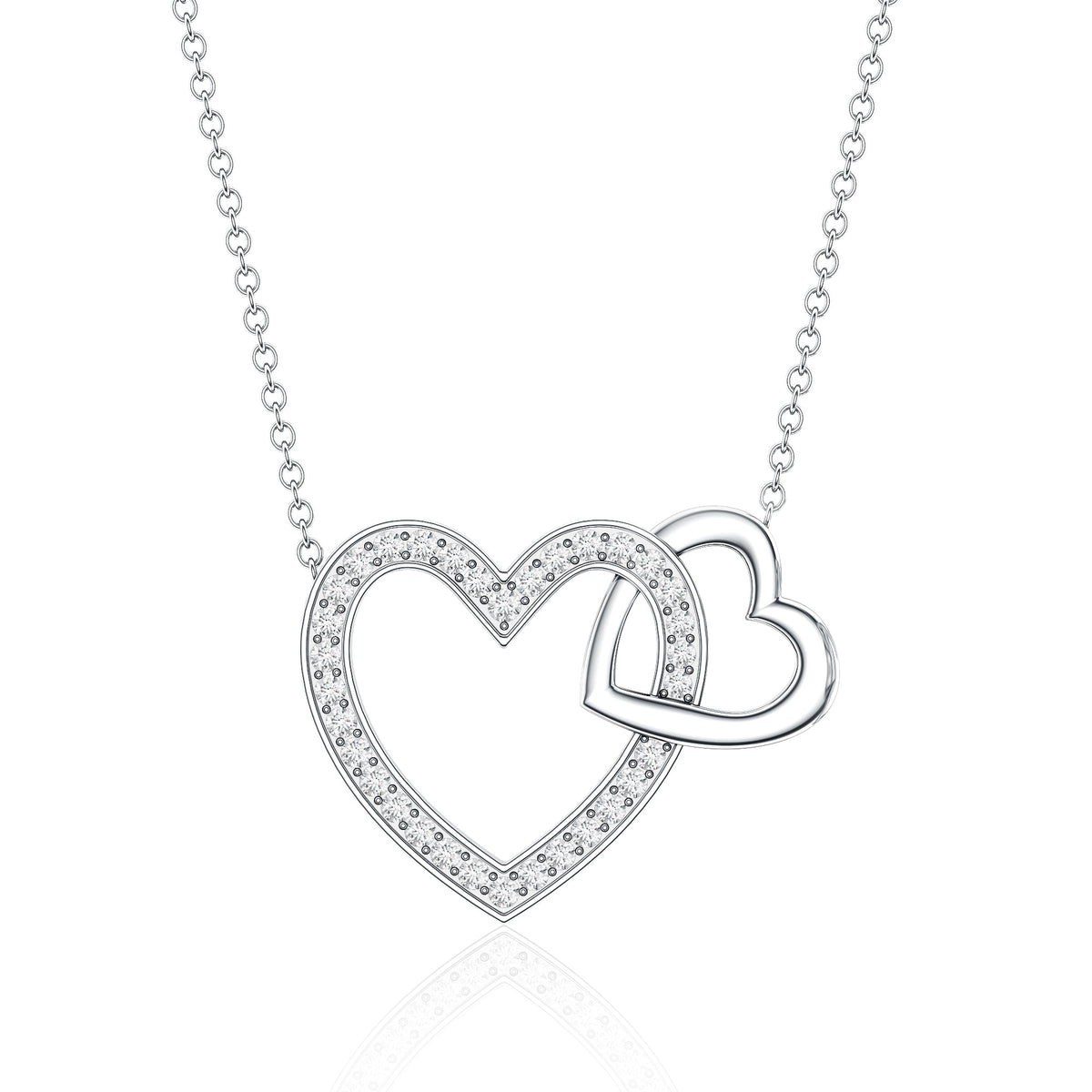 Certified Moissanite Double Heart Necklace for Women Rosec Jewels