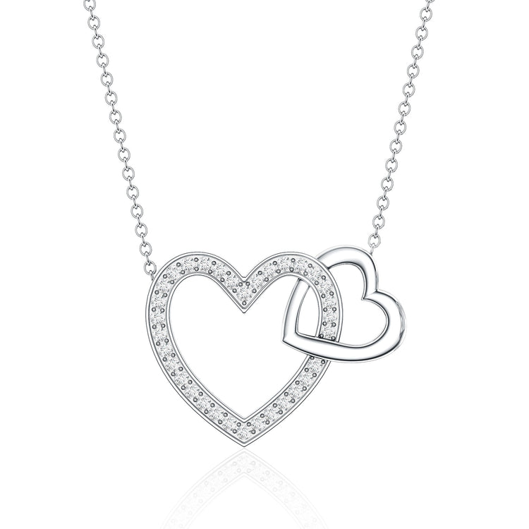 Certified Moissanite Double Heart Necklace for Women Rosec Jewels