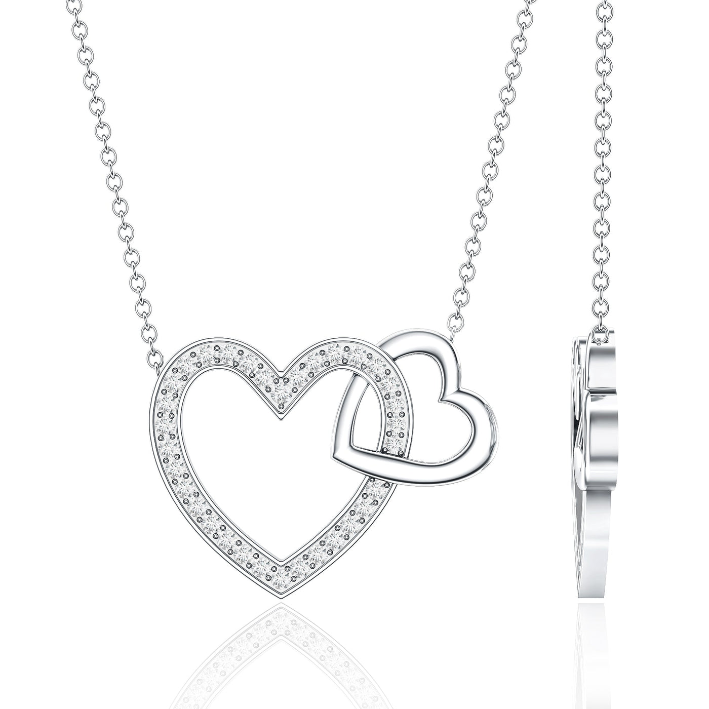 Certified Moissanite Double Heart Necklace for Women Rosec Jewels