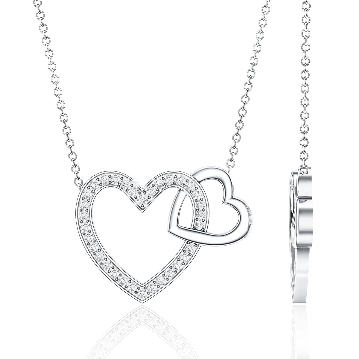 Certified Moissanite Double Heart Necklace for Women Rosec Jewels