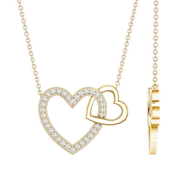 Certified Moissanite Double Heart Necklace for Women Rosec Jewels
