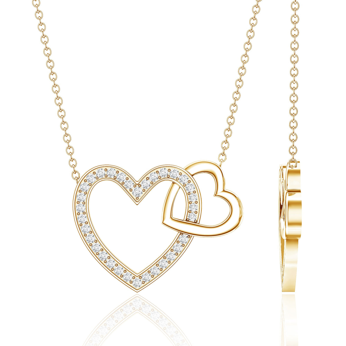Certified Moissanite Double Heart Necklace for Women Rosec Jewels