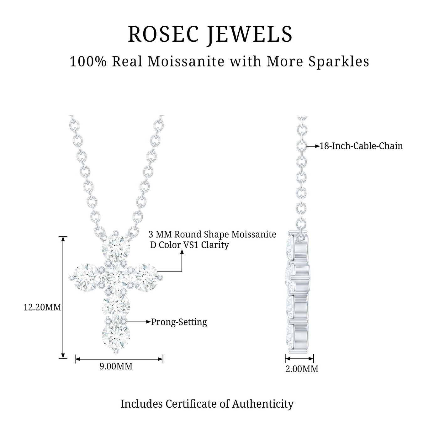 Round Cut Moissanite Cross Pendant Necklace Rosec Jewels