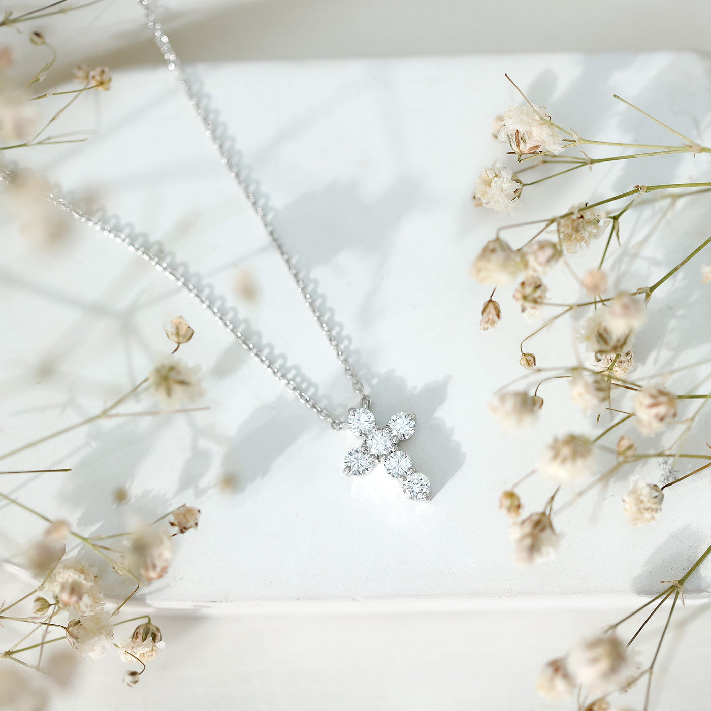 Round Cut Moissanite Cross Pendant Necklace Rosec Jewels