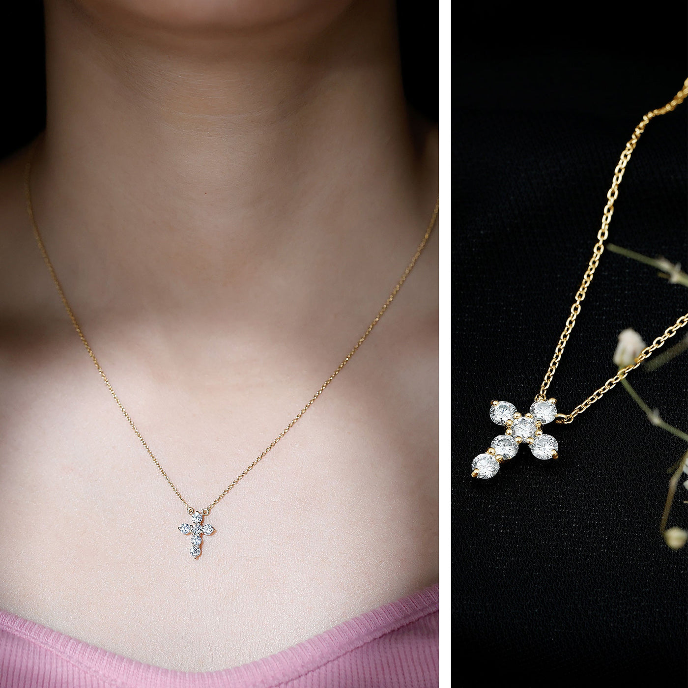 Round Cut Moissanite Cross Pendant Necklace Rosec Jewels