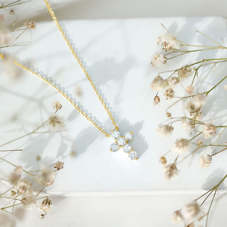 Round Cut Moissanite Cross Pendant Necklace Rosec Jewels