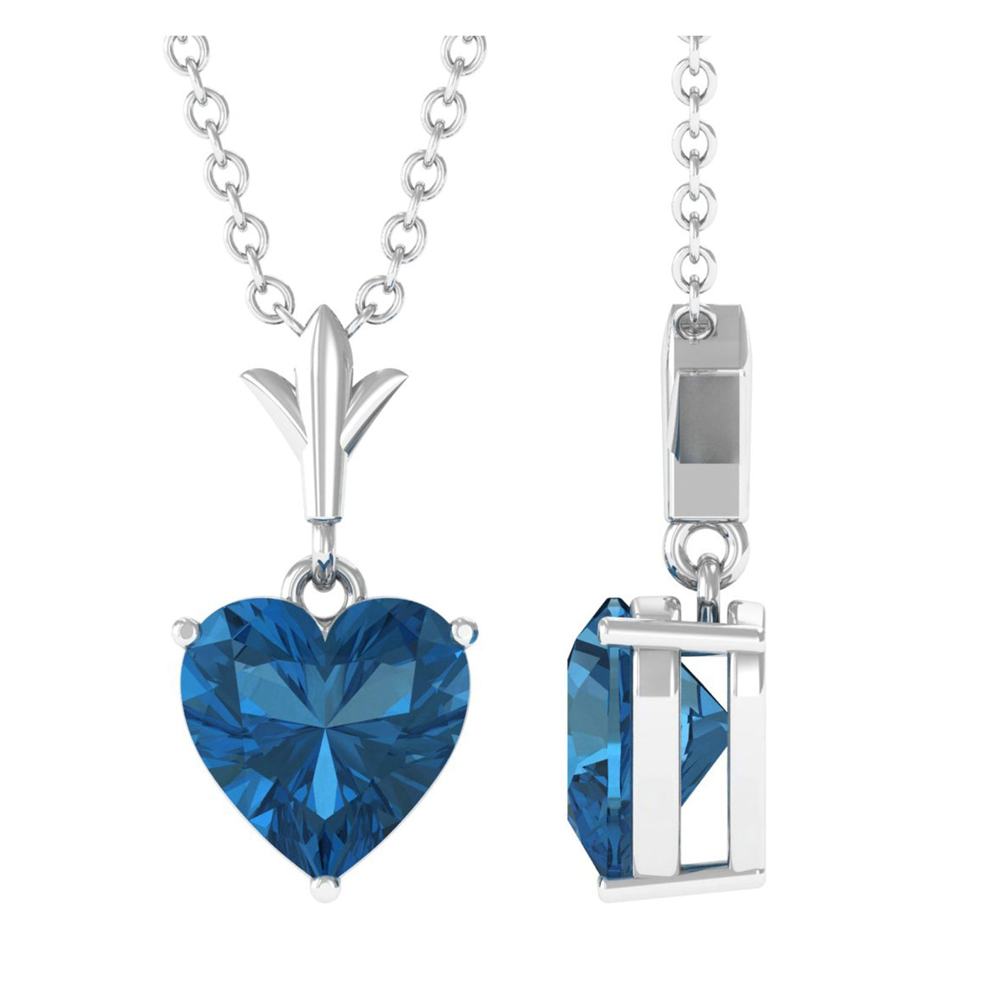 2 CT Heart Shape London Blue Topaz Solitaire Necklace Rosec Jewels